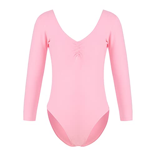 Kaerm Ballettanzug Mädchen Langarm Kinder Ballett Trikot Eislauf Body Leotard Gymnastics Trainingsanzug Bodysuit Rundhals Gymnastik Gr. 98-164 Rosa C 122-128 von Kaerm