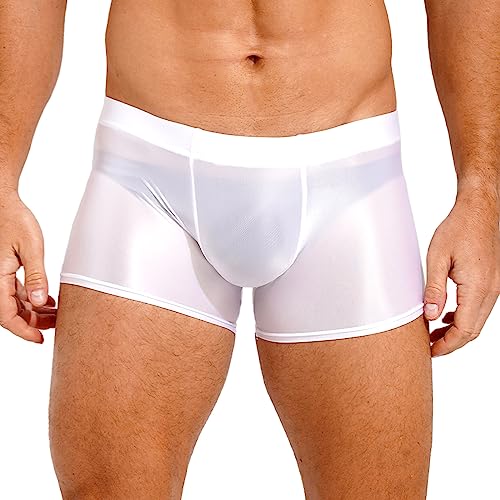 Kaerm Glossy Shorts Herren Sexy Nylon Kurze Hose Leggings Eng Stretch Bulge Pouch Unterhose Dessous Erotisch Nachtwäsche Weiß XXL von Kaerm