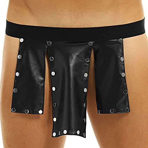 Kaerm Herren Scottish Kilt Combat mit Nieten Knöpfe Mittelalter Tartan Schottenrock Cosplay Punk Gothic Traditionelle Highland Leder Kostüm Schwarz A XXL von Kaerm