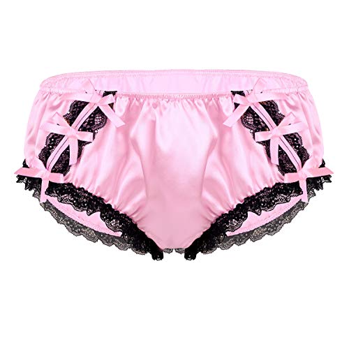 Kaerm Herren Sissy Slip Tanga Satin Wäsche Lingerie Gay Unterwäsche Jockstrap Boxershorts Men Underwear Mit mit Bowknot und Spitzenbesatz Erotisch Nachtwäsche Rosa XL von Kaerm