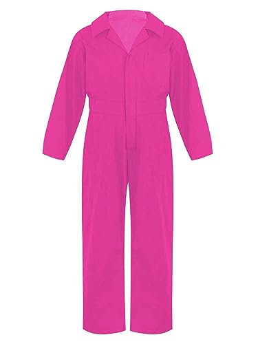 Kaerm Kinder Arbeitsoverall Jungen Mädchen Latzhose Ganzkörperanzug Baumwolle Arbeitshose Kinderhose Stretch Langarm Hemd Button Down Slim Fit Streetwear Hot Pink B 134-140 von Kaerm