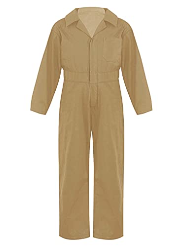 Kaerm Kinder Arbeitsoverall Jungen Mädchen Latzhose Ganzkörperanzug Baumwolle Arbeitshose Kinderhose Stretch Langarm Hemd Button Down Slim Fit Streetwear Khaki B 110-116 von Kaerm