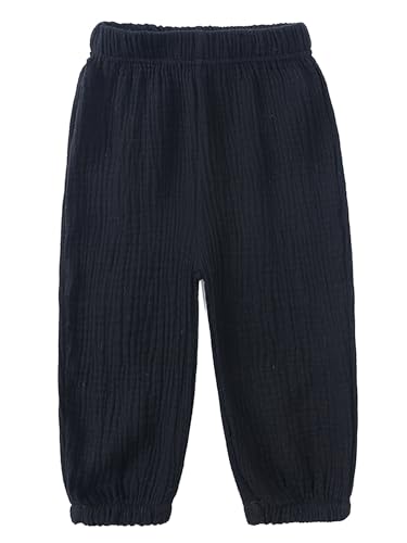 Kaerm Kinder Baby Mädchen Jungen Sommer Leinenhose Bloomers Baumwolle Lange Hosen Dünn Pumphose Haremshose Jogginghose Lässig Stretch Schwarz 104-110 von Kaerm