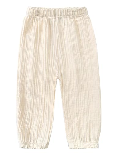 Kaerm Kinder Baby Mädchen Jungen Sommer Leinenhose Bloomers Baumwolle Lange Hosen Dünn Pumphose Haremshose Jogginghose Lässig Stretch Beige 92-98 von Kaerm