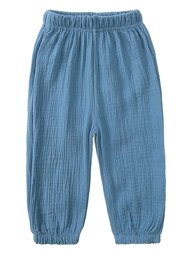 Kaerm Kinder Baby Mädchen Jungen Sommer Leinenhose Bloomers Baumwolle Lange Hosen Dünn Pumphose Haremshose Jogginghose Lässig Stretch Blau 104-110 von Kaerm