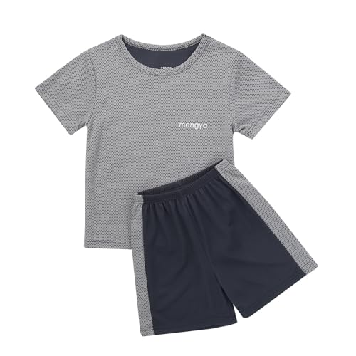 Kaerm Kinder Jungen Fussball Trainingsanzug Kurzarm Basketball Uniform Rundhals Crop Top Shirt Mit Shorts Trainingsshorts 2tlg Sportswear Grau 122-128 von Kaerm