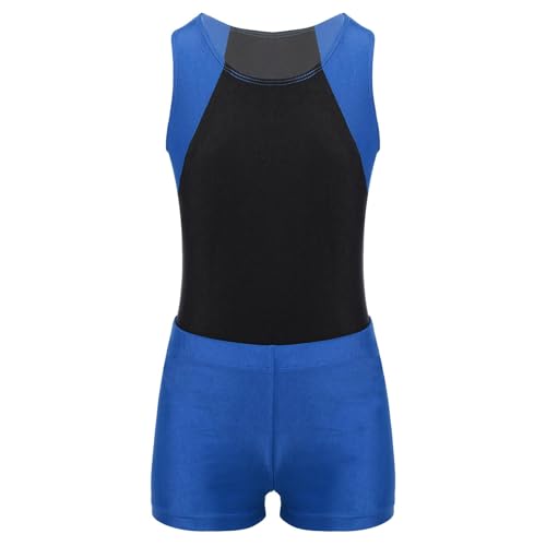 Kaerm Kinder Jungen Turnanzug Gymnastikanzug Ärmellos Sport Overall Jumpsuit Kurz Mit Shorts Fitness 2tlg Sportbekleidung Sportswear Blau 158-164 von Kaerm