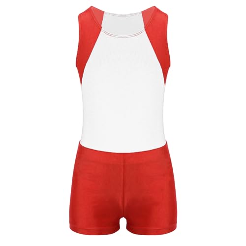 Kaerm Kinder Jungen Turnanzug Gymnastikanzug Ärmellos Sport Overall Jumpsuit Kurz Mit Shorts Fitness 2tlg Sportbekleidung Sportswear Weiß 110-116 von Kaerm