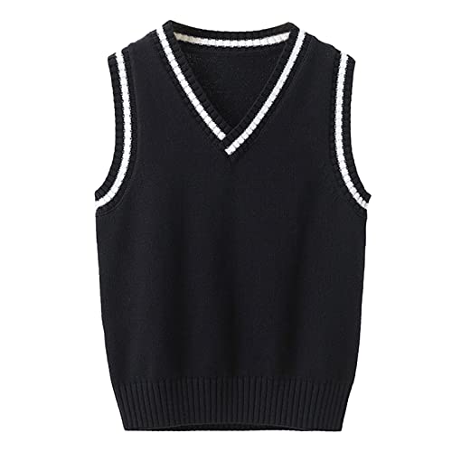 Kaerm Kinder Mädchen Junge Pullunder Gestrickte Weste Cardigan Strickweste Teenager Ärmellos Strickpullover Sweatshirt Schleife Vorne Süß Navy Blau A 98-104 von Kaerm