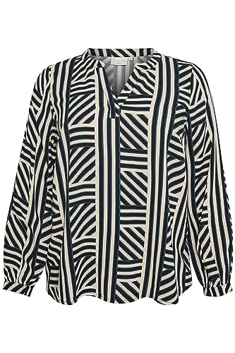 KAFFE CURVE KCkennie Plain Weave Blouse Printed Langarm Bluse Damen Große Größen Lange Ärmel Print Gr Sand Dollar Graphic Stripe 48 von KAFFE CURVE