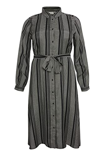 KAFFE CURVE Kleid KColivia Damen Große Größen Kleid Mit Kragen Casual Langarm Umlegekragen Black/Chalk Small Diamonds 52 von KAFFE CURVE