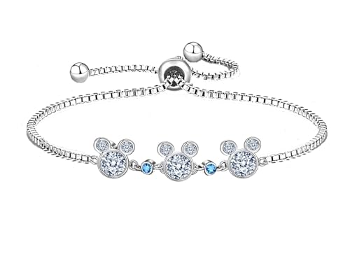 Kaguyo Silberarmbänder für Damen, Mickey-Mouse-Kristallarmbänder, klare Amethyst-Rosa-Zirkonia-Minnie-Maus-verstellbare Unendlichkeitsarmbänder für Frauen und Mädchen (blue) von Kaguyo