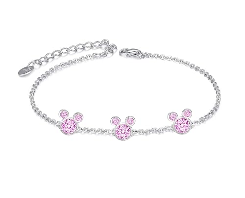 Kaguyo Silberne Armbänder für Frauen, Mickey-Mouse-Kristallarmbänder, klare Amethyst-Rosa-CZ-Minnie-Maus-verstellbare Infinity-Charm-Gliederarmbänder für Mädchen, Geburtstagsgeschenk (pink) von Kaguyo