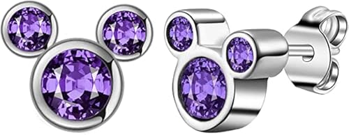 Kaguyo Silberohrringe für Damen, 925er-Sterlingsilber, Amethyst-Blau-Rosa-Zirkonia, süße Maus-Ohrstecker für Damen, Mädchen, Kinder, niedliches Design, Geburtstagsgeschenk (lila) von Kaguyo