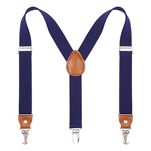 Kinder Herren Hosenträger Breit Elastisch - Längenverstellbar Y-Form mit Starken 3er Clips Hosenträger Gürtel für Damen Baby (70cm - 75cm (3 Jahre alt - 8 Jahre alt), Navy Blau) von Kajeer