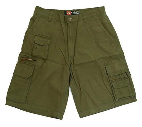 KAKADU Kurze Hosen für Herren Outdoor Freizeit Cargo-Shorts mit Reißverschluss und Druckknopf Taschen, weit geschnitten- bequemes Bein aus robuster Baumwolle von KAKADU