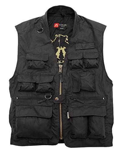 KAKADU Ölzeug Outdoor Weste für Angler Jagd Freizeit- robust und wasserabweisend mit vielen Taschen für Herren Damen schwarz und braun von KAKADU