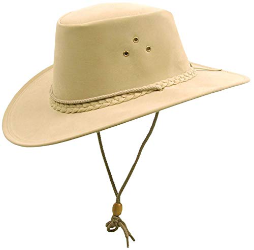 Sonne Outdoor Sommer Cowboy-Hut in Wildleder-Optik Mit Kinn-Band inklusive 8,5cm Breite Gebogene Krempe, kühlend im Sommer wasserfest und wassertauglich für Herren, Damen und Kinder- Hoher UV Schutz von KAKADU