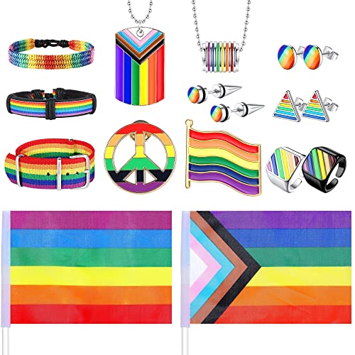 Kakonia Stolz Schmuck Set LGBTQ Zubehör Homosexuell Stolz Armbänder Stolz Halsketten Stolz Pins Regenbogen Ohrringe Lesbisch Homosexuell Bisexuell Trans LGBTQ Stuff Geschenke für Männer von Kakonia