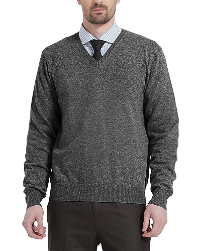Kallspin Herren Strickpullover aus Wollmischung V-Ausschnitt Langarm Comfort Fit Pullover(Grau, XL-Tall) von Kallspin