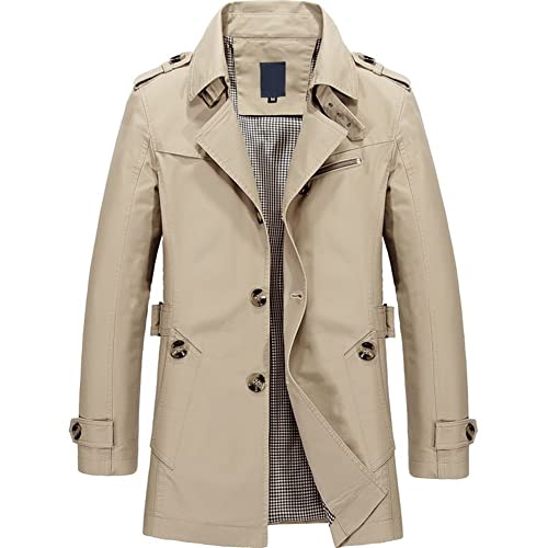 KaloKLU Trenchcoat für Herren, Baumwolle, Schultern, einzeln, Riemen, Plaid, Futter, Reisen, Casual, Reisen, Business, Sport, Khaki hell, L KaloKLU Trenchcoat für Herren, Baumwolle, Schultern, einzeln, Riemen, Plaid, Futter, Reisen, Casual, Reisen, Business, Sport, Khaki hell, L von KaloKLU