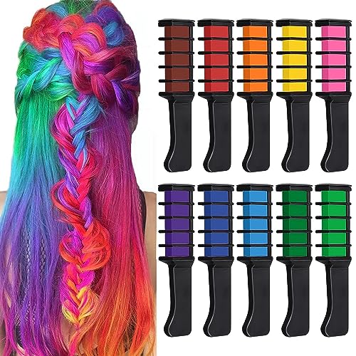 10 Stück Haarkreide Kamm, Kalolary Temporär Haarfarbe Kreide Kamm Haarkreide Auswaschbar Temporäre Instant Einmalige Haar Colorationen Ungiftig Haarfarbe für Kinder Party Cosplay von Kalolary