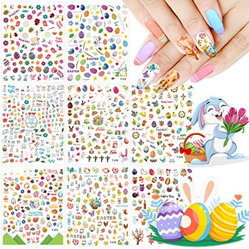 8 Blatt Nail Art Sticker Set, Kalolary Ostern selbstklebende Nagelsticker mit Ostern Theme für Frauen, Mädchen, Kinder, perfekt für DIY Nagelstudio von Kalolary