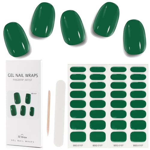 Kalolar 32 Stück Gel Nagellack Aufkleber, UV Gel Nagelfolie Selbstklebende Vollverpackungs Gel Nagelsticker Wraps, Wasserdichte Gel Nail Sticker für Frauen Mädchen (Grün) von Kalolary