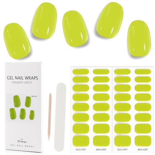 Kalolar 32 Stück Gel Nagellack Aufkleber, UV Gel Nagelfolie Selbstklebende Vollverpackungs Gel Nagelsticker Wraps, Wasserdichte Gel Nail Sticker für Frauen Mädchen (GrünGelb) von Kalolary