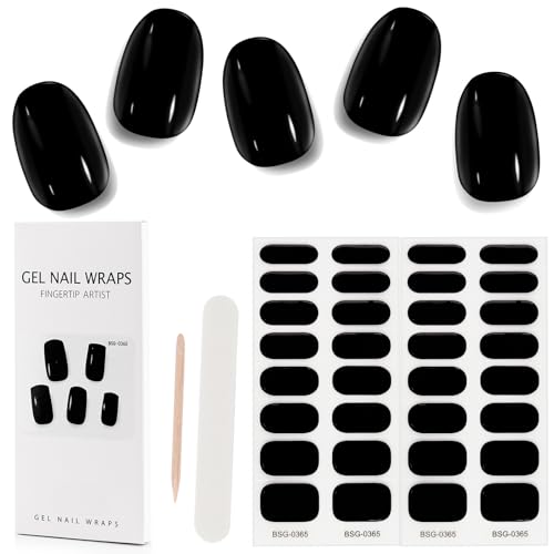 Kalolar 32 Stück Gel Nagellack Aufkleber, UV Gel Nagelfolie Selbstklebende Vollverpackungs Gel Nagelsticker Wraps, Wasserdichte Gel Nail Sticker für Frauen Mädchen (Schwarz) von Kalolary