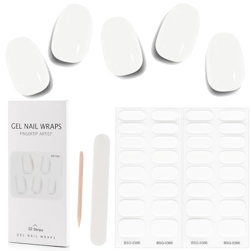 Kalolar 32 Stück Gel Nagellack Aufkleber, UV Gel Nagelfolie Selbstklebende Vollverpackungs Gel Nagelsticker Wraps, Wasserdichte Gel Nail Sticker für Frauen Mädchen (Weiß) von Kalolary