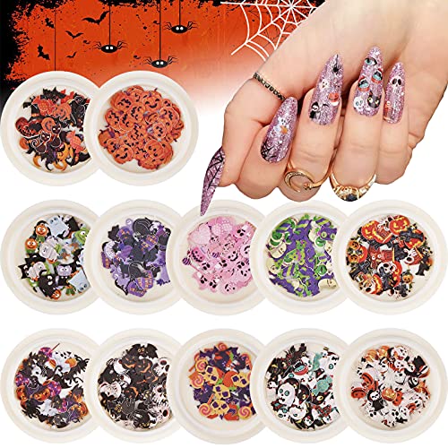 Kalolary 12 Boxen Halloween Nagel Pailletten, 3D Nail Art Glitzer Pailletten Nail Art Design Make-up DIY Abziehbilder für Frauen und Mädchen Nägel Gesicht Körper Dekoration von Kalolary