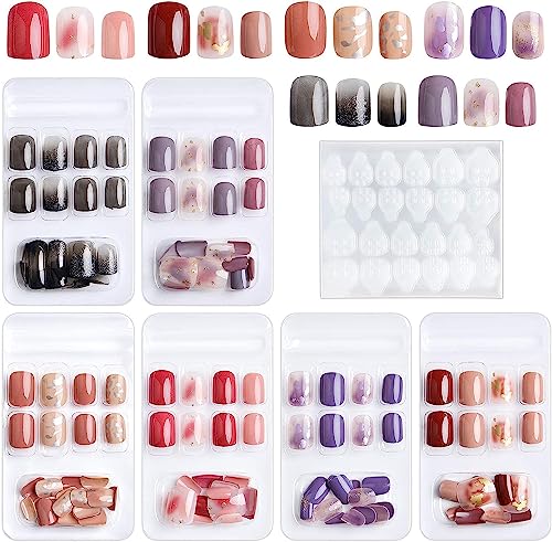 Kalolary 144pcs Falsche Nägel, falsche kurze Nägel Vollständiger gefälschter Fingernagel Künstliche Acrylnägel mit 144PCS Nagelkleber Aufkleber für Frauen Mädchen Nail Art DIY Dekoration - C von Kalolary