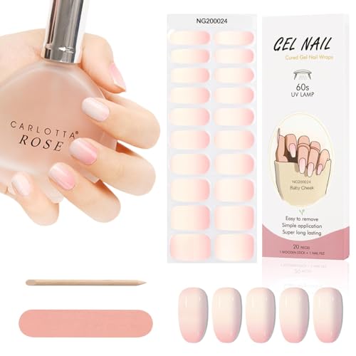 Kalolary 20PCS Gel Nagellack Aufkleber, Nagelsticker Full Wraps Nagelaufkleber UV/LED-Lampe Erforderlich Cured Gel Nail Strips mit Nagelfeile und Stick für Frauen Mädchen (Gradient Rosa) von Kalolary