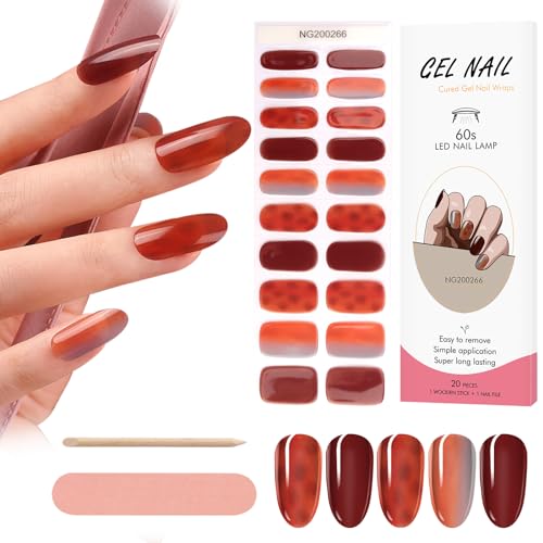 Kalolary 20PCS Nagelsticker, Gel Nagellack Aufkleber, Dunkelrot Full Wraps Nagelaufkleber UV/LED-Lampe Erforderlich Cured Gel Nail Strips mit Nagelfeile und Stick für Frauen Mädchen (NJTZ-NG200266) von Kalolary