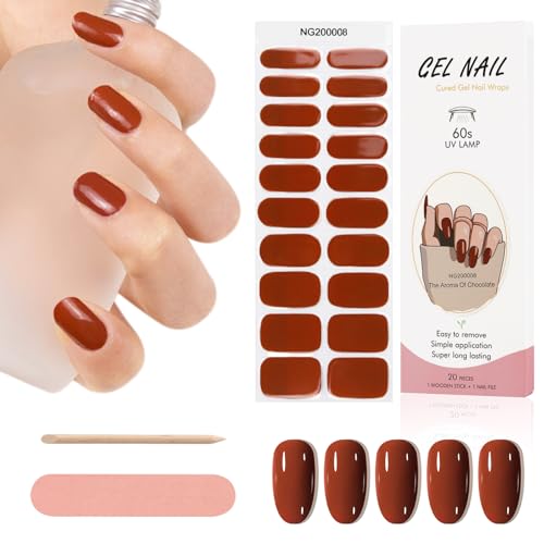 Kalolary 20PCS Nagelsticker, Gel Nagellack Aufkleber, Dunkelrot Full Wraps Nagelaufkleber UV / LED-Lampe Erforderlich Cured Gel Nail Strips mit Nagelfeile und Stick für Frauen Mädchen - H von Kalolary