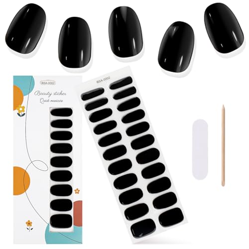 Kalolary 22PCS Full Wraps Nagellackaufkleber, Selbstklebende Nagelstreifen mit 1PCS Nagelfeile Gel Nail Art Wrap Aufkleber Abziehbilder für Frauen Mädchen (Schwarz) von Kalolary