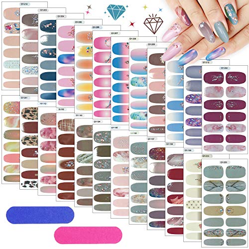 Kalolary 24 Blatt Nagelfolie Nagelsticker mit 2 Stück Nagelfeilen, Glitter Diamond Nail Art Aufkleber Selbstklebend Nagelfolie Nagelkunst Sticker DIY Nail Art für Frauen Mädchen Nail Art Designs von Kalolary