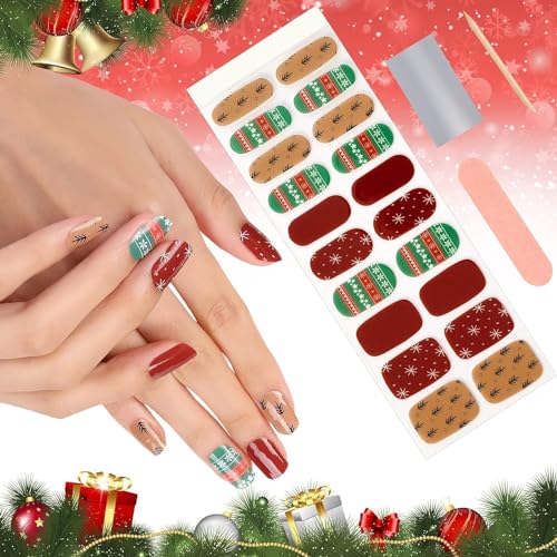 Kalolary Christmas Selbstklebend Nagelfolie, 20PCS Gel Nagelfolien Streifen Nail Wraps Halbgehärtete Gel Nagellack Aufkleber mit Nagelfeile und Stick UV/LED-Lampe Erforderlich Cured (F) von Kalolary