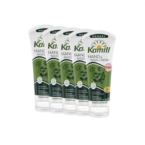 5er Pack Kamill Hand- & Nagelcreme HERBAL (5 x 100ml) - reichhaltige Pflege & Schutz mit 5-Kräuter-Extrakt & veganen Inhaltsstoffen, für anspruchsvolle Haut von Kamill