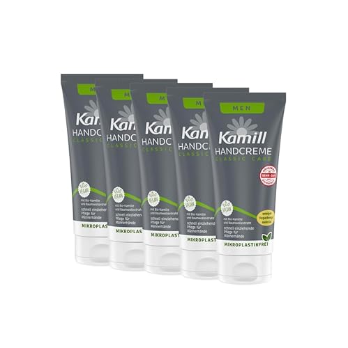 5er Pack Kamill Hand- & Nagelcreme MEN (5 x 75ml) - pflegt & schützt mit Bio-Kamille aus kontrolliert biologischem Anbau, Bisabolol und Baumwollextrakt speziell für Männerhaut von Kamill