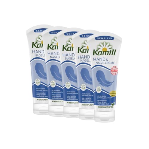 5er Pack Kamill Hand- & Nagelcreme SENSITIV (5 x 100ml) - parfümfreie & extra-sensitive Pflege für empfindliche Haut, optimal für Allergiker geeignet mit Bio-Kamille & Bisabolol von Kamill