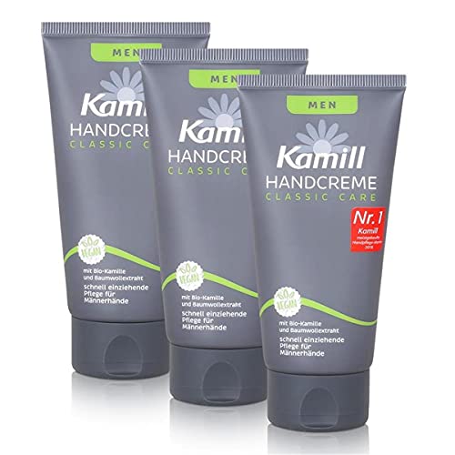 Kamill Handcreme MEN 3er Set (3 x 75ml) - pflegt & schützt mit Bio Kamille & Bisabolol, für trockene & beanspruchte Männerhände von Kamill