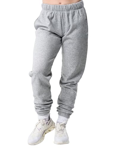 Kamo Fitness CozyTec Jogginghose mit hoher Taille für Damen, Baggy: Bequeme Loungehose mit Taschen aus weichem, dickem Fleece, Meliert, Grau, M von Kamo Fitness