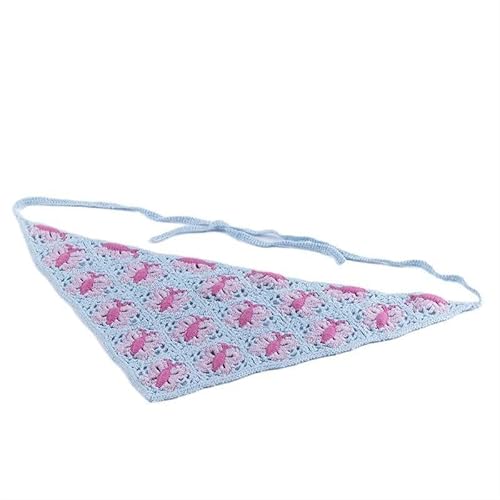 Häkel-Haarbandana, gestrickt, DIY, kleines Gänseblümchen, lila, grün, handgefertigt, Häkel-Haarbandana, Haarschal, Dreiecks-Stirnbänder, Häkel-Haarband, Kopftuch for Frauen und Mädchen (Color : Blue von KanDuo