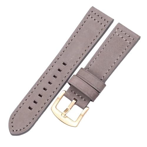 KanaAt LKQASD Echtes Leder Uhrenarmbänder Damen Herren Vintage Schwarz Braun Grau Blau Uhrenarmband 18mm 20mm 22mm 24mm Armband Zubehör (Color : Gray gold buckle, Size : 20mm) von KanaAt