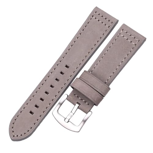 KanaAt LKQASD Echtes Leder Uhrenarmbänder Damen Herren Vintage Schwarz Braun Grau Blau Uhrenarmband 18mm 20mm 22mm 24mm Armband Zubehör (Color : Gray silver buckle, Size : 20mm) von KanaAt