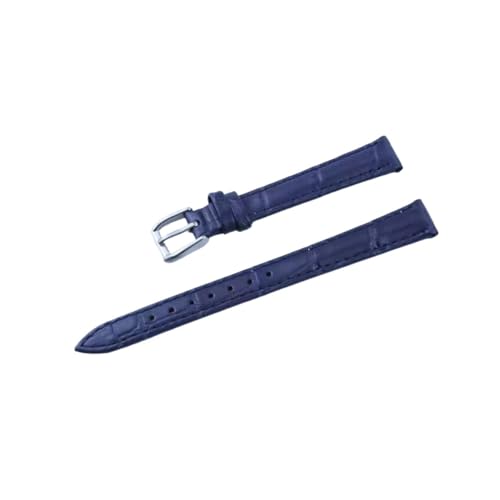 KanaAt LKQASD Echtleder-Uhrenarmband, kompatibel mit Damen, Studenten, Herren, 10 mm, 12 mm, 14 mm, 16 mm, 18 mm, 20 mm, 22 mm, 24 mm, Uhrengürtel (Color : Dark blue-silver, Size : 10mm) von KanaAt