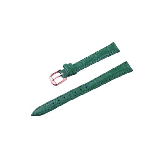 KanaAt LKQASD Echtleder-Uhrenarmband, kompatibel mit Damen, Studenten, Herren, 10 mm, 12 mm, 14 mm, 16 mm, 18 mm, 20 mm, 22 mm, 24 mm, Uhrengürtel (Color : Green-rose gold, Size : 14mm) von KanaAt