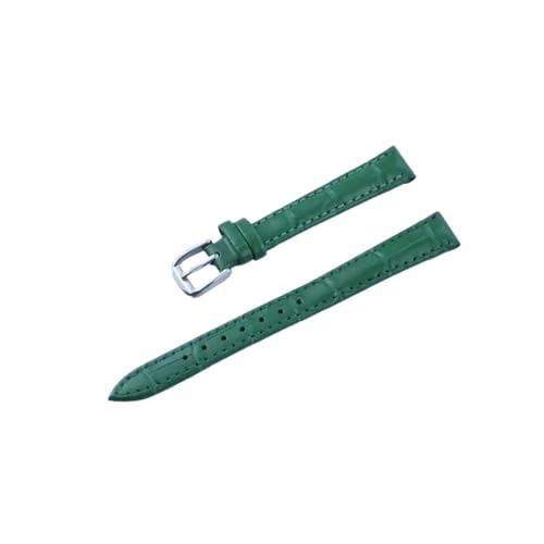 KanaAt LKQASD Echtleder-Uhrenarmband, kompatibel mit Damen, Studenten, Herren, 10 mm, 12 mm, 14 mm, 16 mm, 18 mm, 20 mm, 22 mm, 24 mm, Uhrengürtel (Color : Green-silver, Size : 12mm) von KanaAt